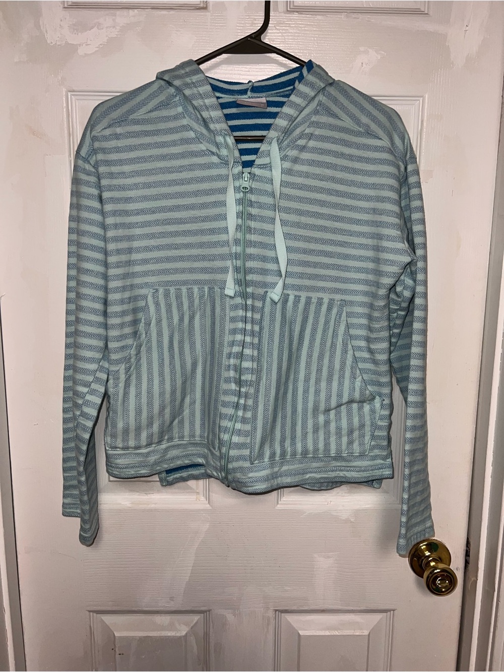 Columbia Light Blue Striped Zip Hoodie
